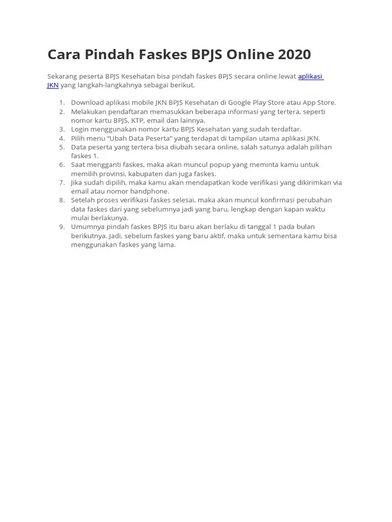 Cara Pindah Faskes BPJS Kesehatan Online Terbaru 2026