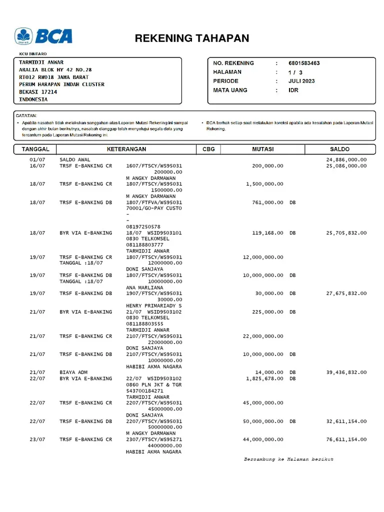 Cetak rekening koran BCA kini lewat e-stament digital 2026